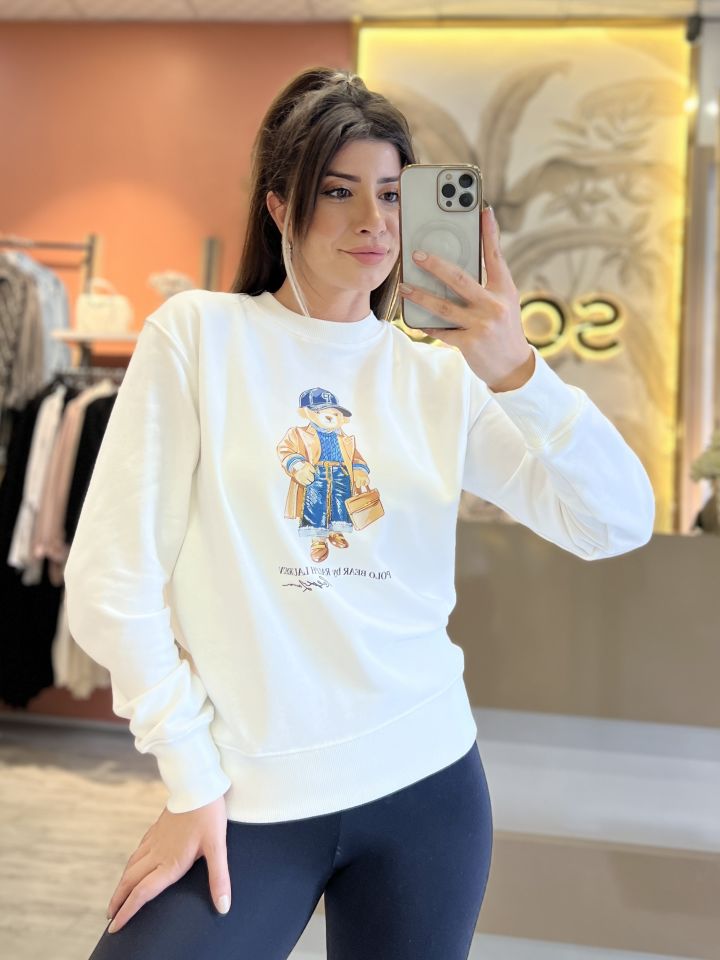 Beyaz Baskılı Sweatshirt