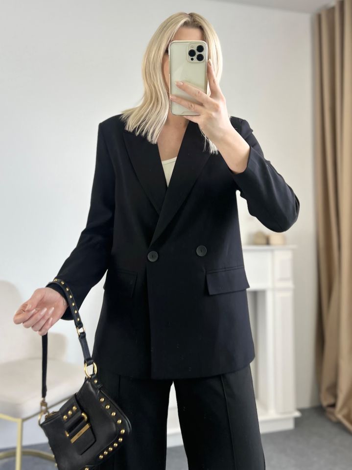 Siyah Kruvaze Blazer Ceket