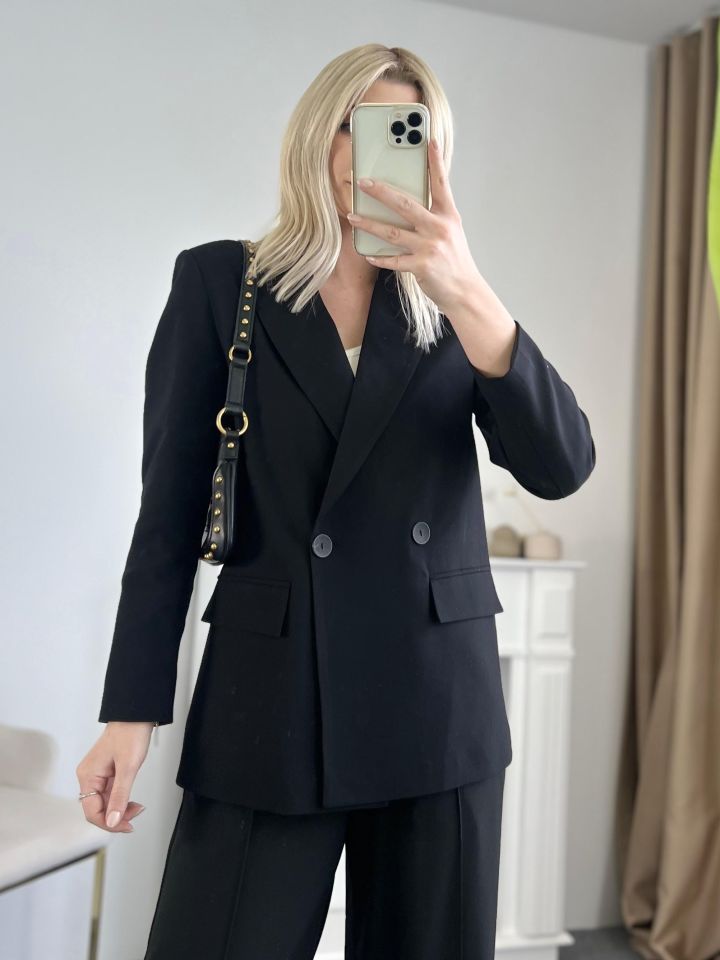 Siyah Kruvaze Blazer Ceket