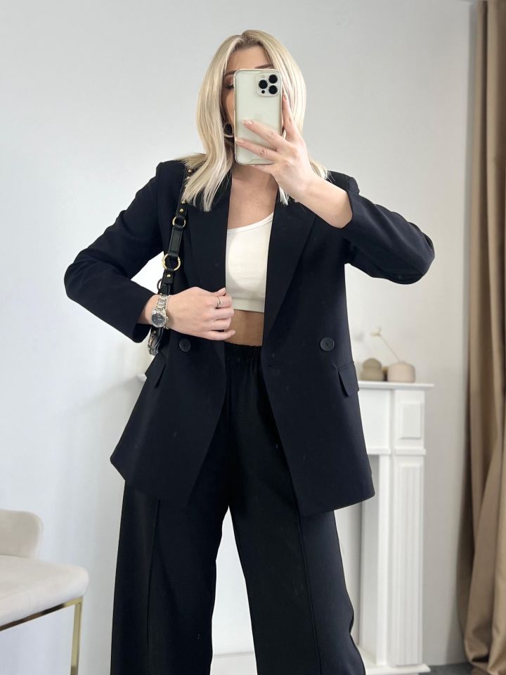 Siyah Kruvaze Blazer Ceket