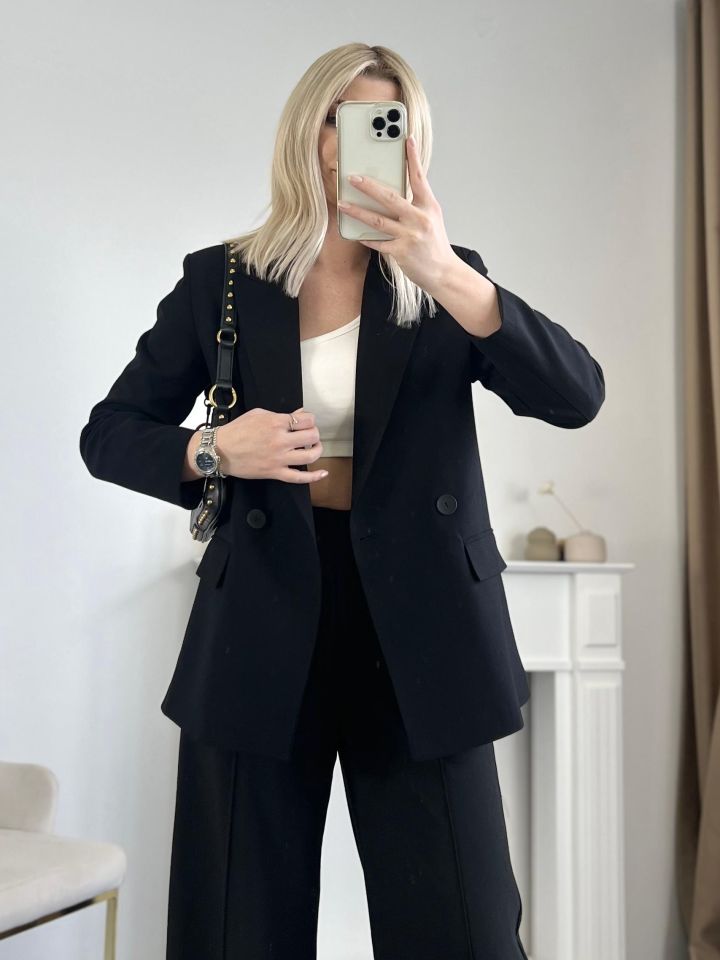 Siyah Kruvaze Blazer Ceket