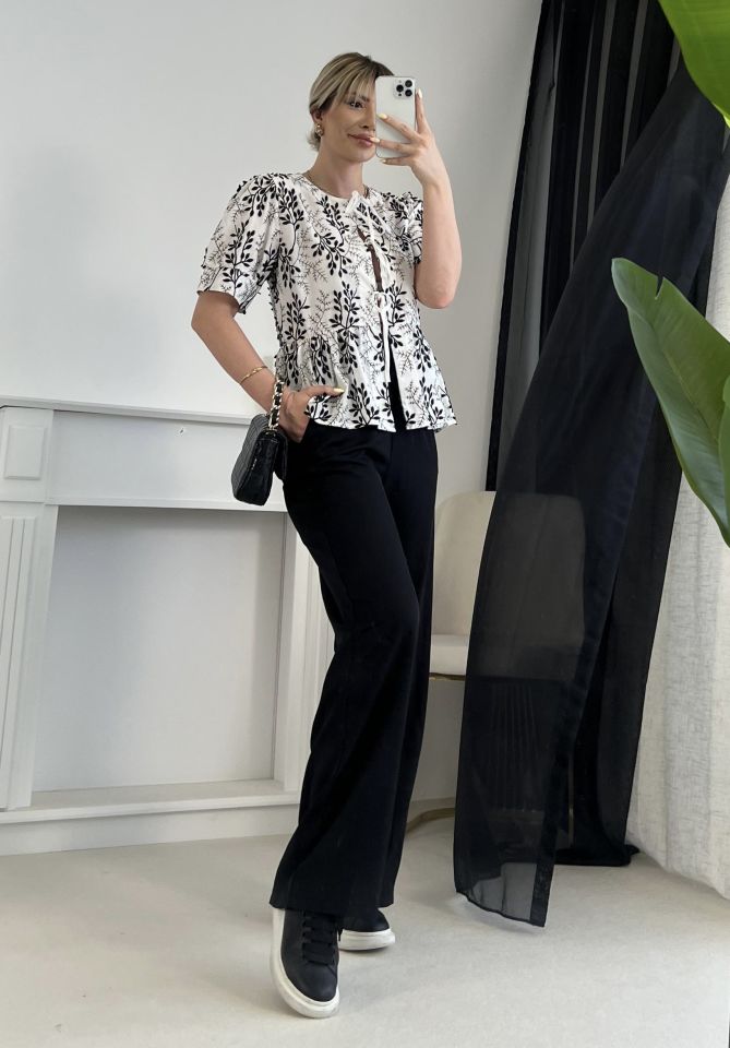 Siyah Beli Lastikli Palazzo Pantolon