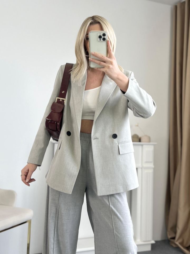Gri Kruvaze Blazer Ceket