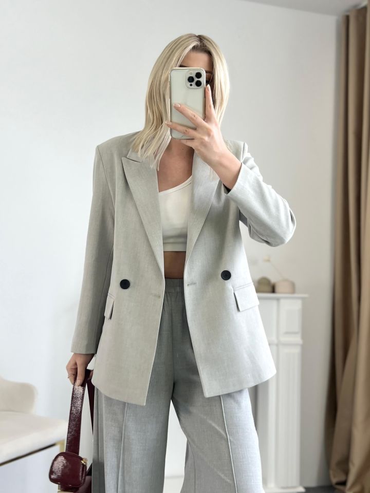 Gri Kruvaze Blazer Ceket