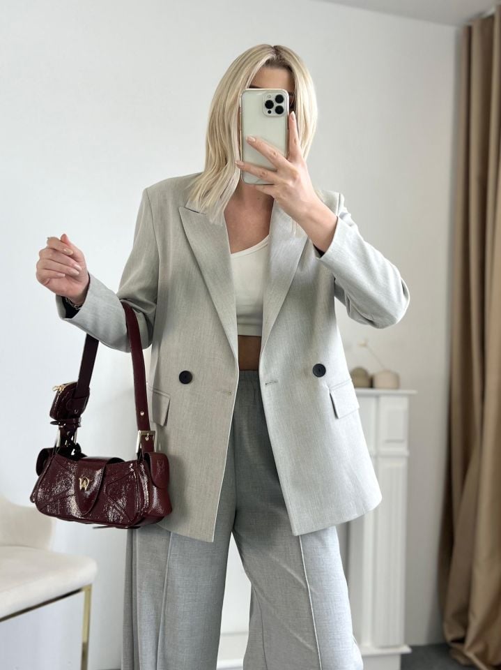 Gri Kruvaze Blazer Ceket