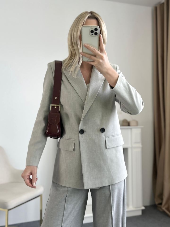 Gri Kruvaze Blazer Ceket