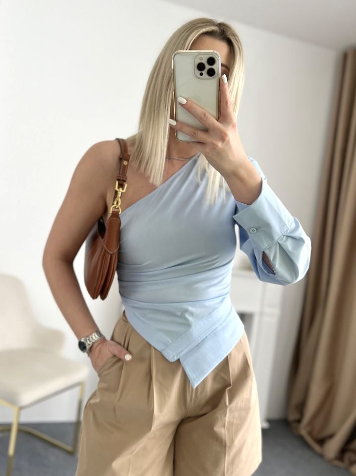 Bebe Mavi Tek Kol Detay Tasarım Gömlek