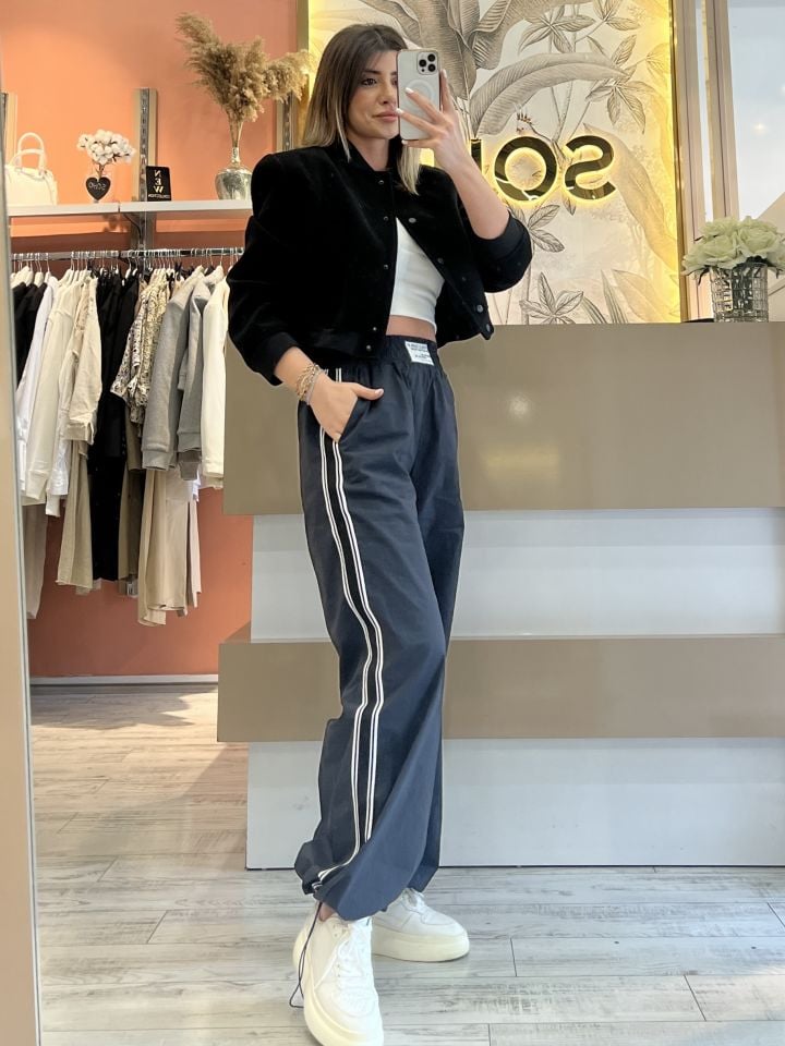 Paraşüt Kumaş Şerit Detay Pantolon