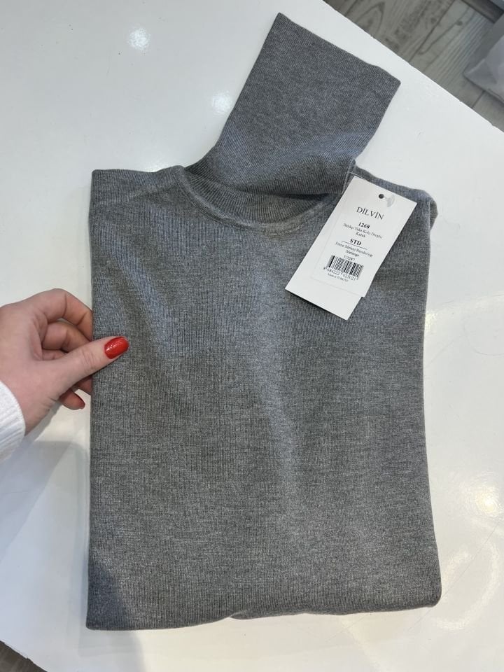 Gri Gold Düğme Detay Tam Balıkçı Body