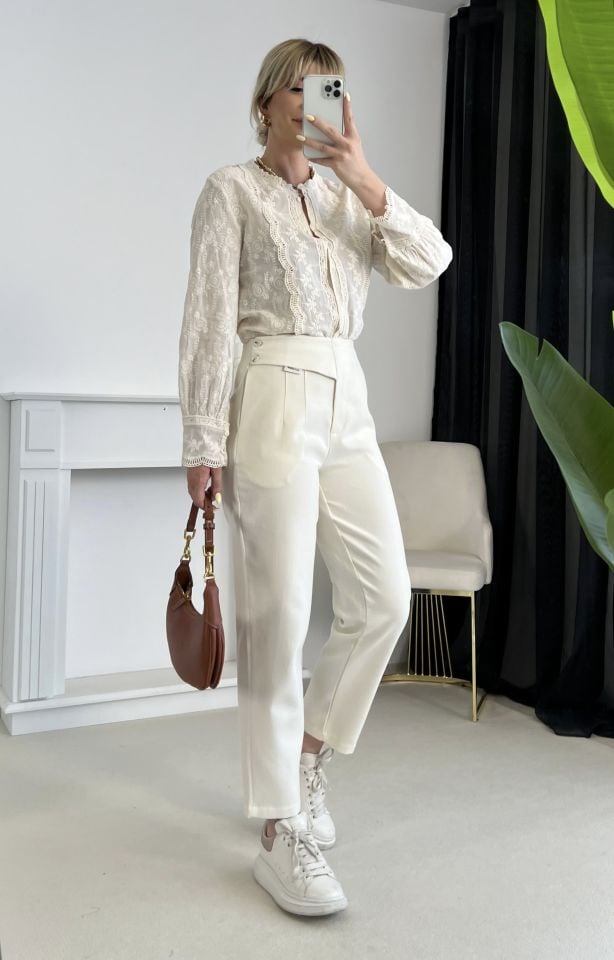 Gabardin Etiket Detay Pensli Pantolon