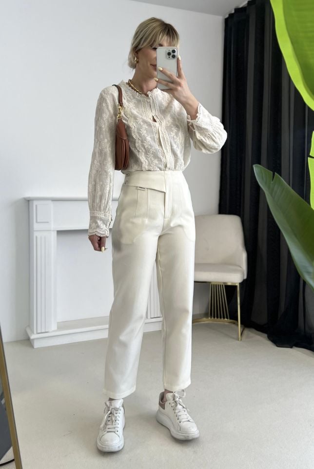 Gabardin Etiket Detay Pensli Pantolon