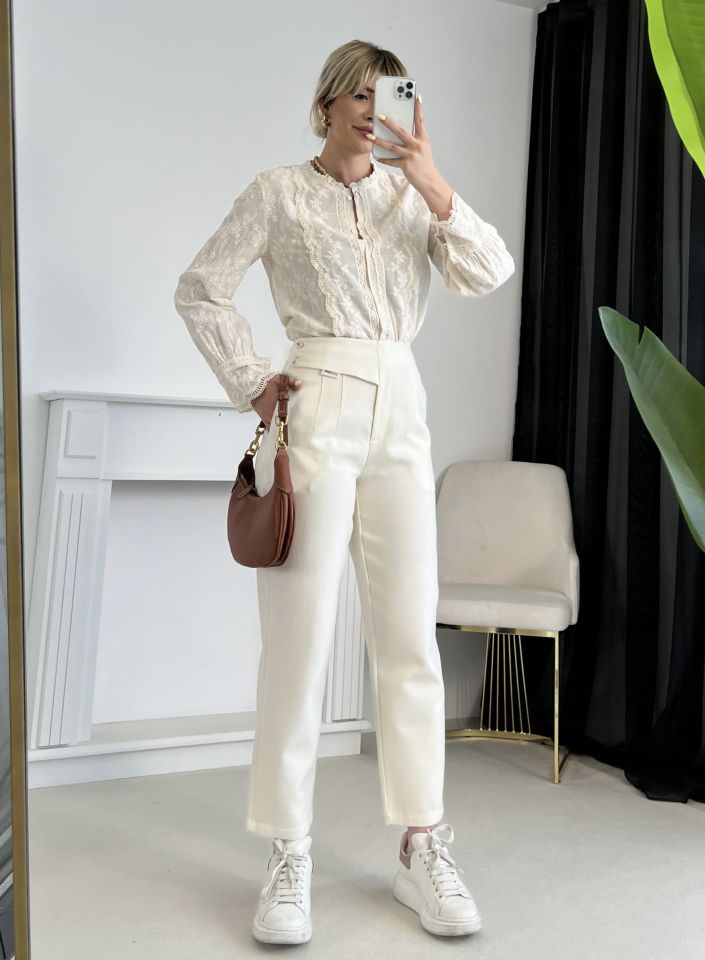 Gabardin Etiket Detay Pensli Pantolon
