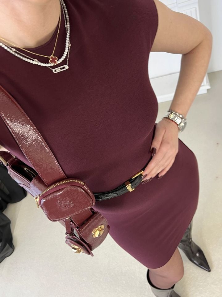 Bordo Streç Örme Mini Elbise