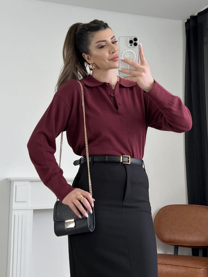Bordo Polo Yaka Triko Kazak