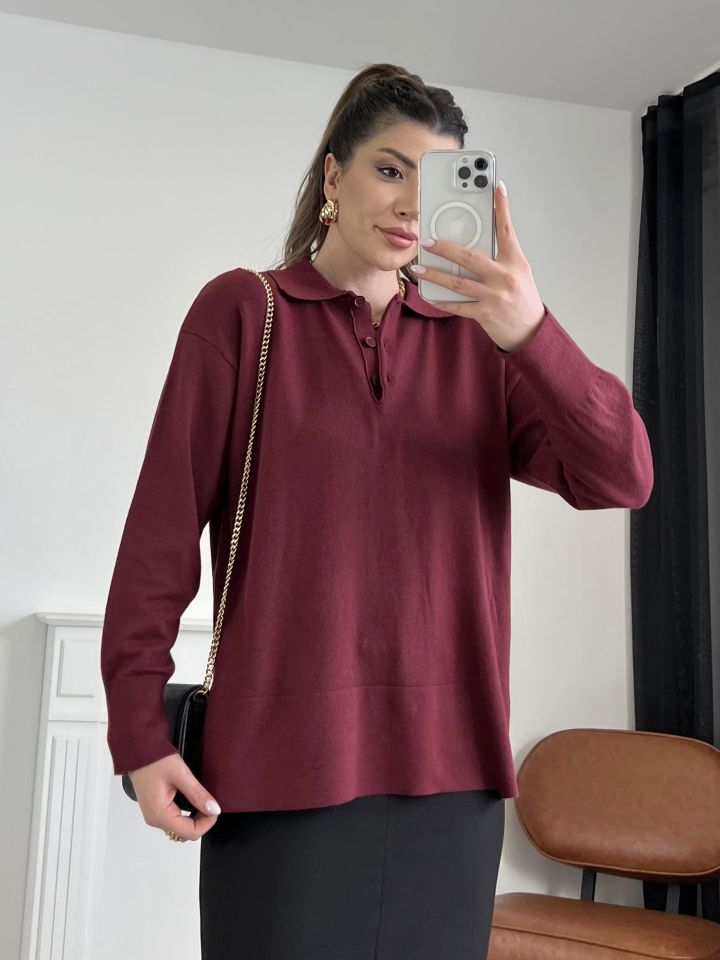 Bordo Polo Yaka Triko Kazak