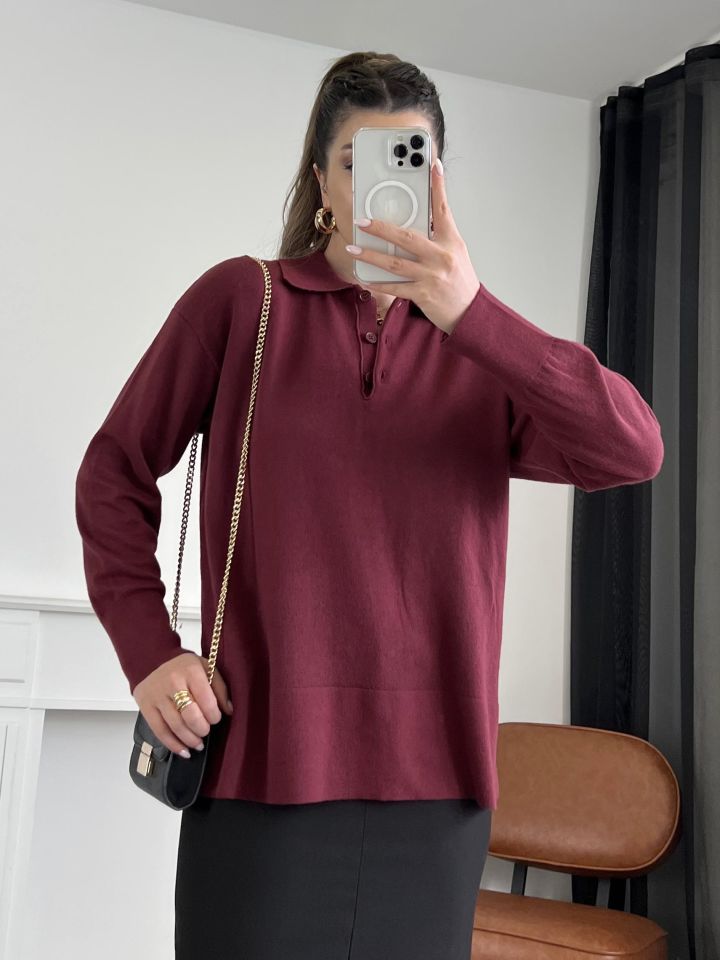 Bordo Polo Yaka Triko Kazak