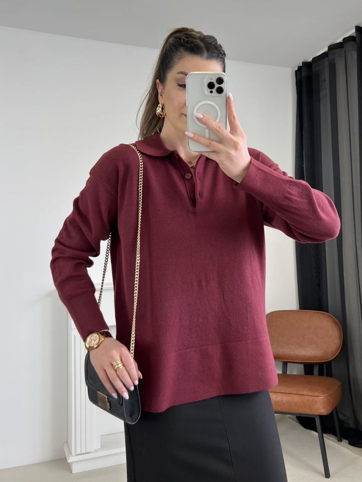 Bordo Polo Yaka Triko Kazak