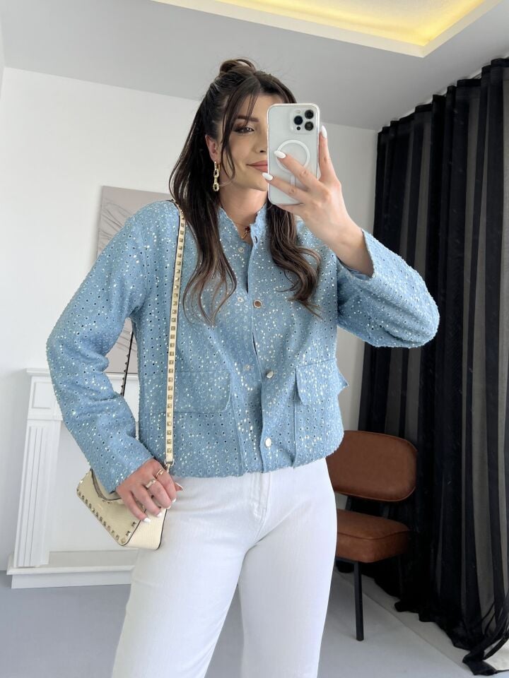 Pul Payetli Denim Ceket