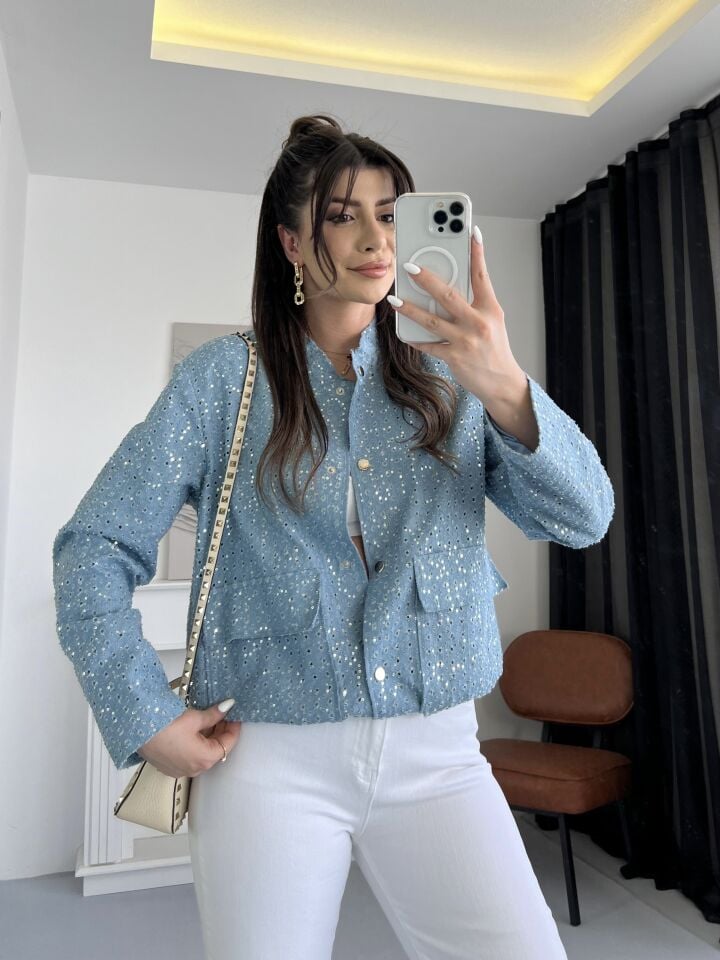 Pul Payetli Denim Ceket