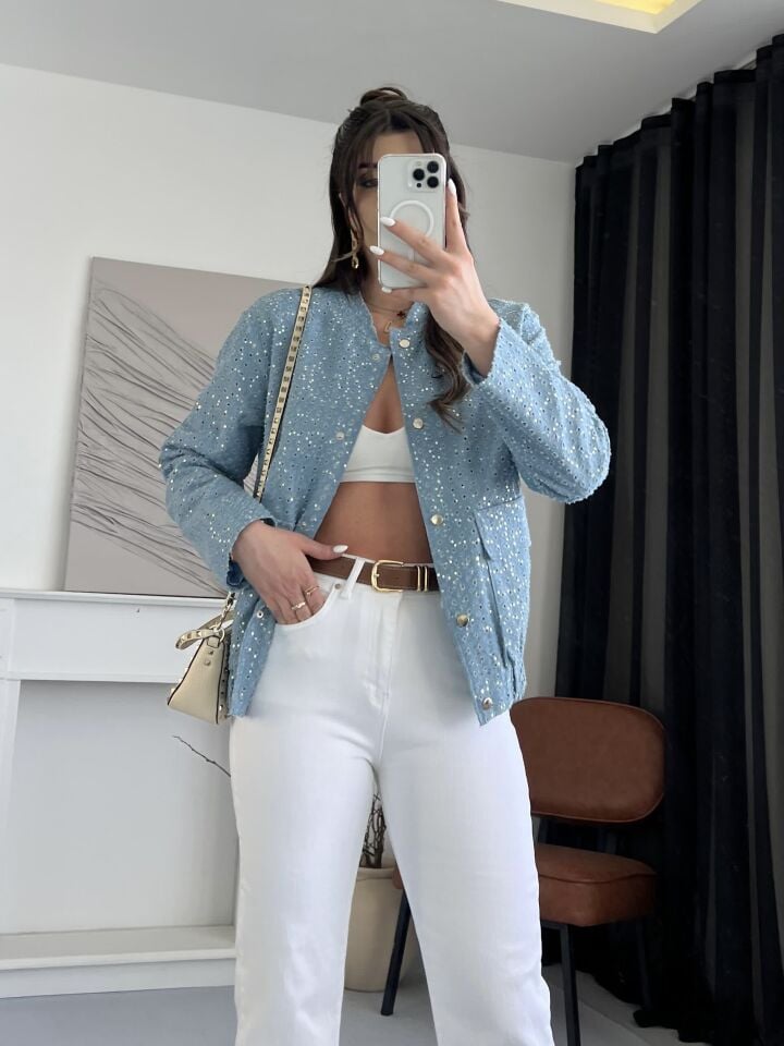 Pul Payetli Denim Ceket