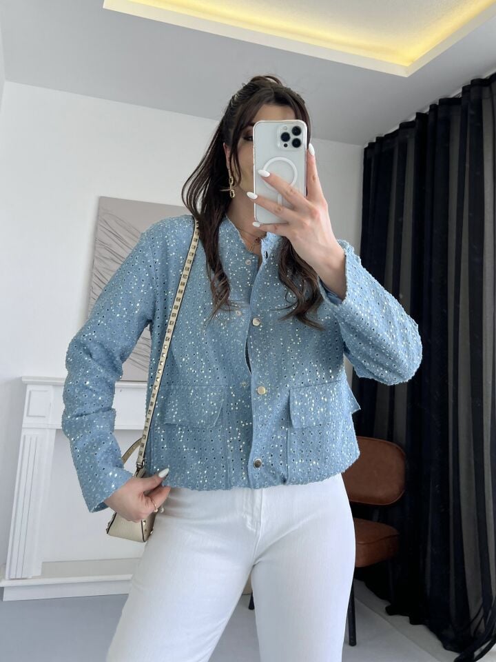 Pul Payetli Denim Ceket
